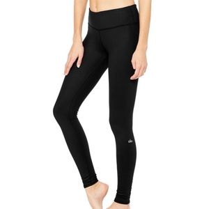 ALO Yoga black satin compression leggings